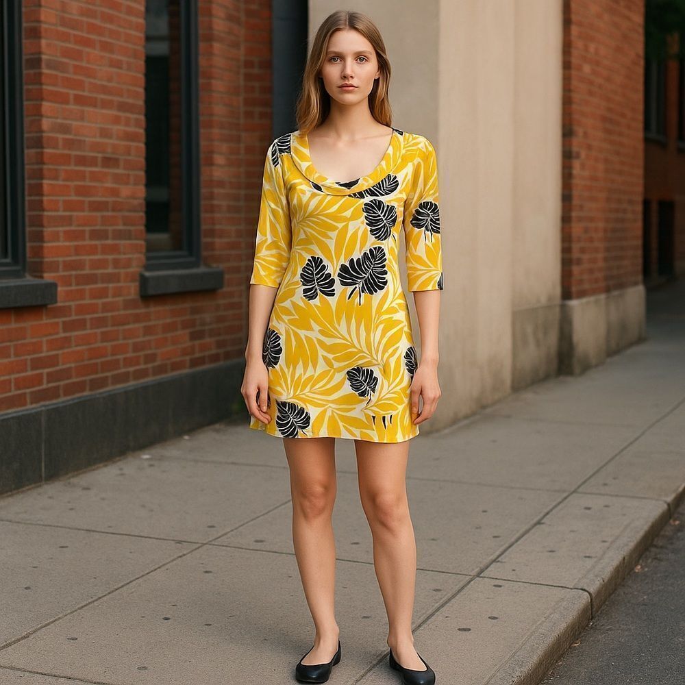 Diane Von Furstenberg Vintage Yellow Scoop Neck Floral Silk Dress Sz 0 - Picture 15 of 15